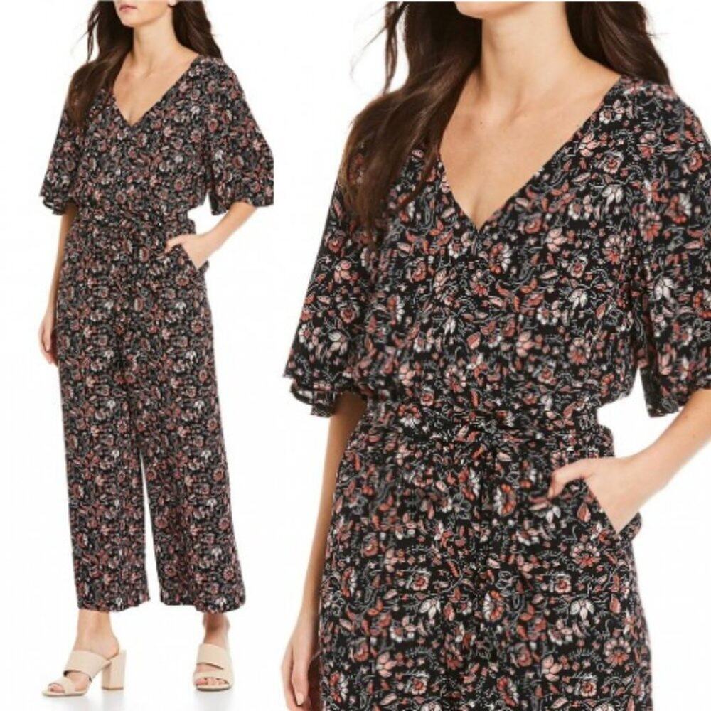 Sanctuary Under Wraps Black Floral Print Jumpsuit